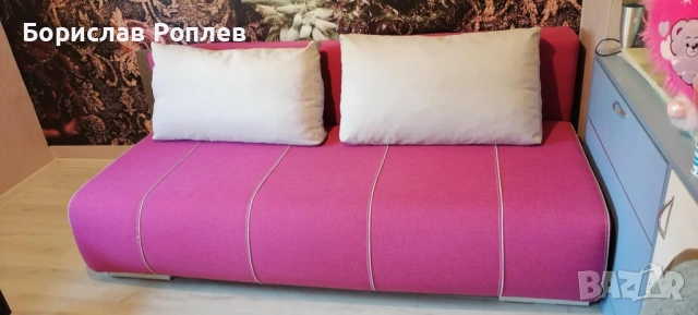 Диван розов разтегателен, снимка 3 - Дивани и мека мебел - 53224872