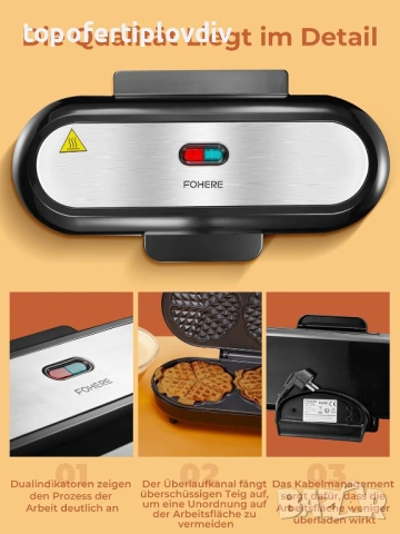 Гофретник FOHERE King Size Waffle Iron,Гаранция, снимка 5 - Гофретници - 53823618