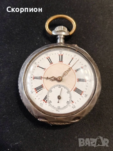 Швейцарски СРЕБЪРЕН джобен часовник 1900г. - 10 РУБИНА - ПРОМОЦИЯ, снимка 2 - Джобни - 51648205