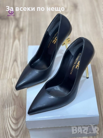 Elisabetta Franchi Дамски Черни Обувки С Метален Ток Елизабета Фенчи Код SK74, снимка 4 - Дамски обувки на ток - 52475065