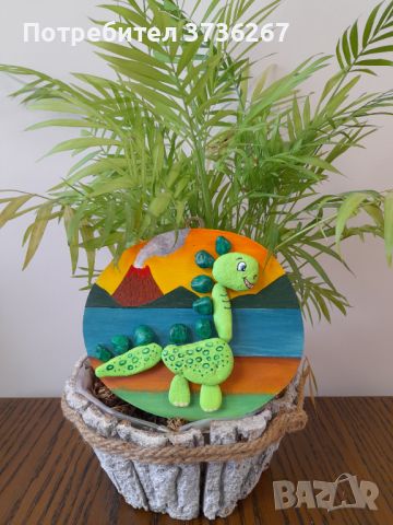 Дървено пано - подарък за дете с динозавър, снимка 1 - Пана - 45541984