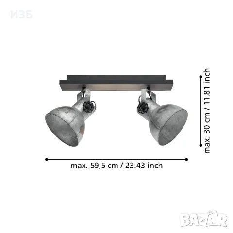 EGLO-Метален спот, кафяво-патина, eglo, barnstaple, 2x40w, снимка 5 - Лампи за таван - 50293715