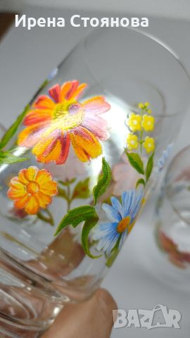 Комплект 6 чаши за вода/ безалкохолни. Декор с пъстри цветенца от всички страни. , снимка 8 - Чаши - 45659086