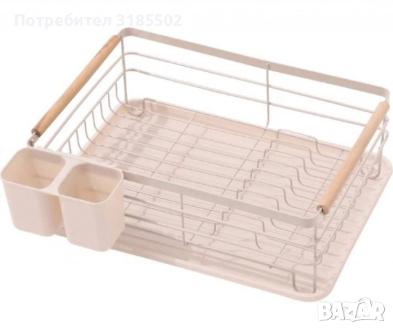 Сушилник за съдове Rosberg, 1 ниво, 43x31.5x14 см, Бежов/Черен, с дървени дръжки, снимка 9 - Аксесоари за кухня - 51433977