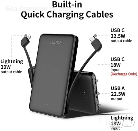 Нова Преносима външна батерия 10000mAh с бързо зареждане 22.5W PD QC Power Bank, снимка 2 - Външни батерии - 51668442