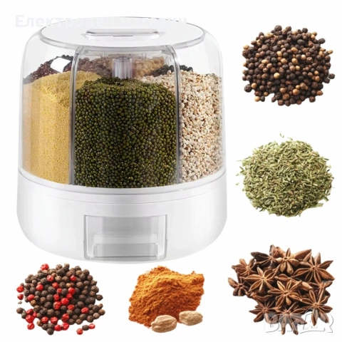 Диспенсър за зърнени храни, 6 отделения\7.5л., въртяща основа, Бял, снимка 3 - Други - 53668952