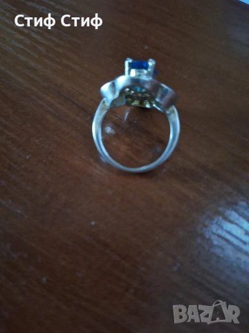 Сребърен пръстен със син камък, снимка 3 - Пръстени - 53273107