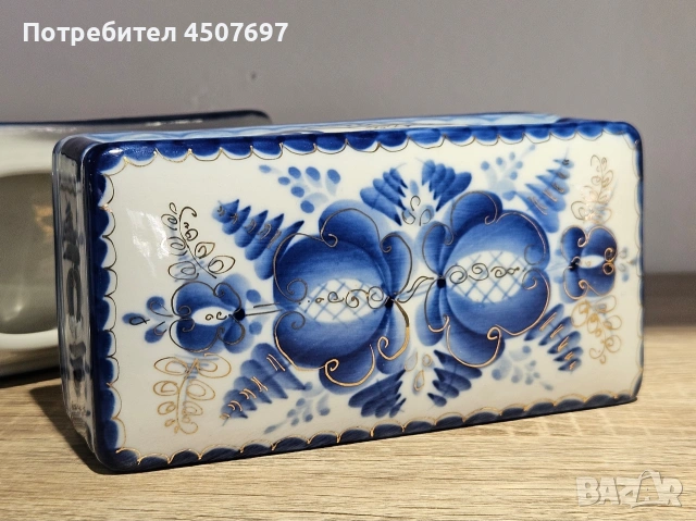 Порцеланова захарница с kanak,  КАМАЗ" Позлатена Гжел., снимка 7 - Антикварни и старинни предмети - 53766885