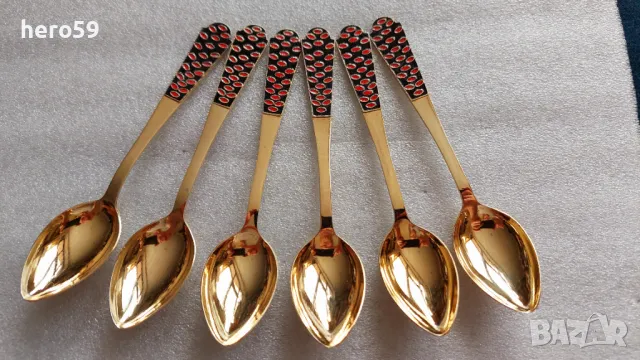 СССР-Сребърни лъжички с емайл и позлата,сребро 916, снимка 1