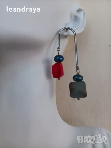 Обици корал, седеф и перли, снимка 5 - Обеци - 50744294