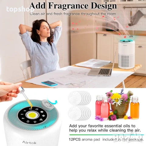 Пречиствател за въздух AIRTOK с H13 HEPA филтър и ароматерапия , снимка 5 - Овлажнители и пречистватели за въздух - 53840092