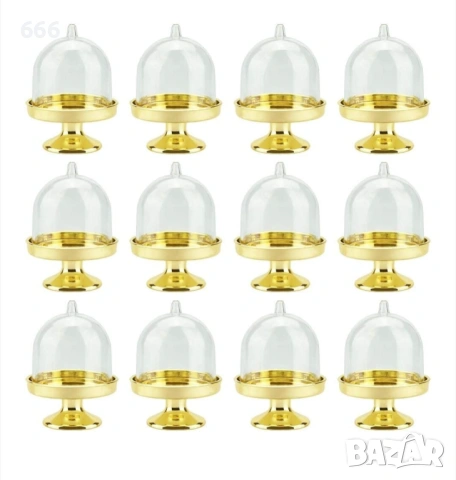 Комплект от 12 мини чинии за десерт, 50x80 мм, пластмаса, златни/прозрачни