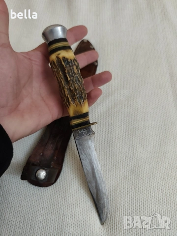 Рядък Немски Ловен Нож Hubertus Solingen – Еленски Рог., снимка 4 - Антикварни и старинни предмети - 54162832