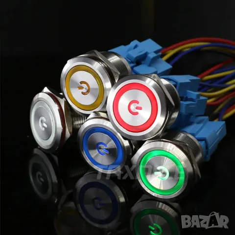 Метален бутон 22mm/черерна подсветка/230V, снимка 1