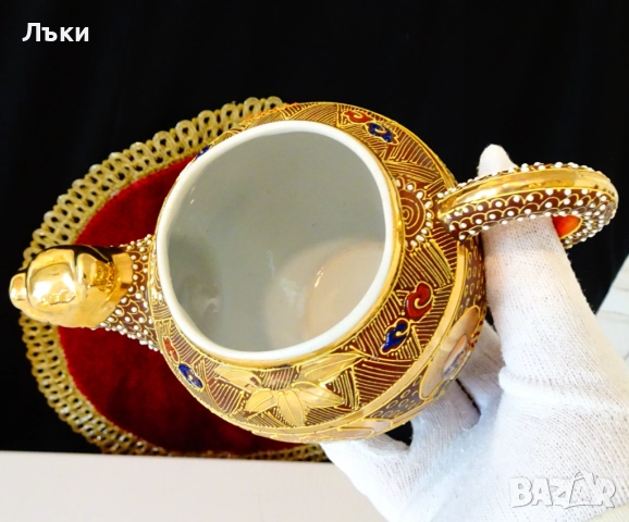 Кана японски порцелан Satsuma,Дракон,злато,500 мл. , снимка 9 - Антикварни и старинни предмети - 51644983