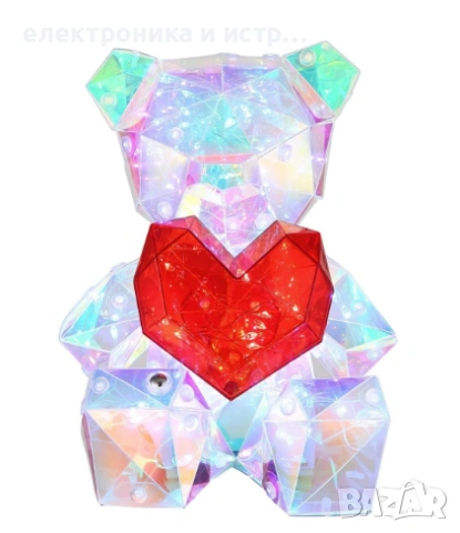 LED нощна лампа мече със сърце, USB, прозрачна/червена, снимка 5 - Лед осветление - 53423461