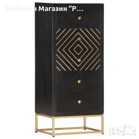Шкаф с чекмеджета, черно и златисто, 45x30x105 см, манго масив, снимка 1 - Шкафове - 45751366