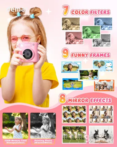 TERRAMUS Kids Camera Instant Print, 12MP 1080P цифров фотоапарат за деца на възраст 3-12 години, снимка 2 - Образователни игри - 47029274