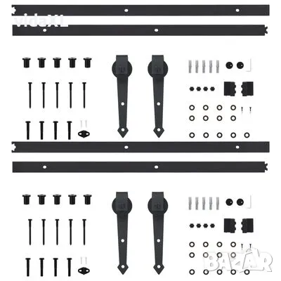 vidaXL Механизми за плъзгаща врата, 2 бр, 200 см, стомана, черни(SKU:3059839), снимка 4 - Други - 48588475