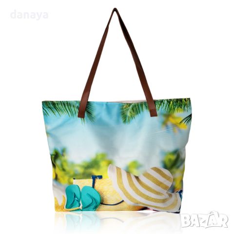 4898 Текстилна плажна чанта с цип принт Плаж, снимка 1 - Хавлиени кърпи - 46201330