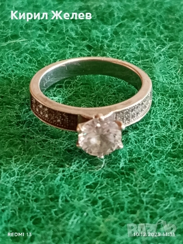 Елегантен сребърен пръстен с ювелирно инкрустирани цирконий ръчна изработка 34513
