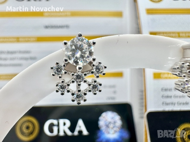 Сребърни обеци с мойсанит (Диамант) 0.5 карата, снимка 5 - Обеци - 52642209