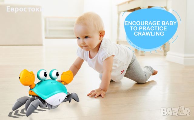 Бебешка играчка Tummy Time Пълзящ рак, с музика и LED светлина, снимка 3 - Музикални играчки - 46698792