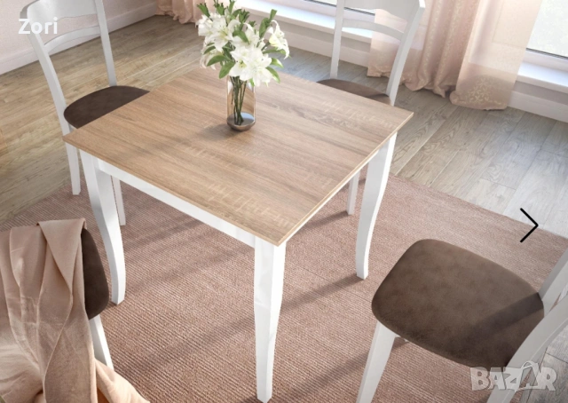 Трапезна маса - дъб сонома + бяло, снимка 3 - Маси - 53664351