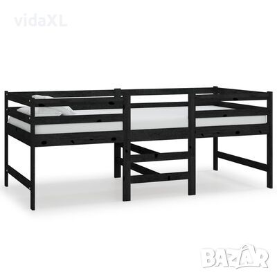 vidaXL Средно високо легло, черно, борова дървесина масив, 90x200 см(SKU:806979, снимка 1 - Спални и легла - 45943026
