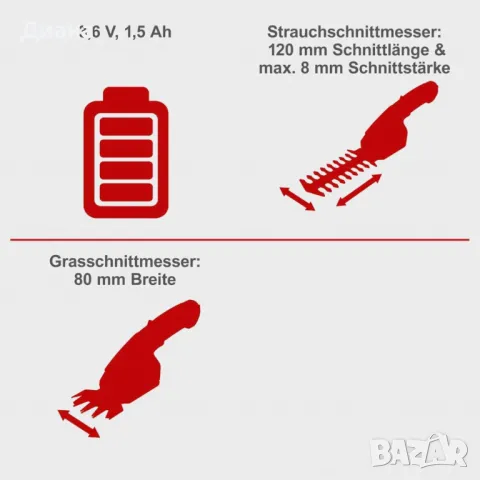 Scheppach 2 в 1 ножици за трева и храсти CGS-15-LI, снимка 5 - Градински инструменти - 48907590