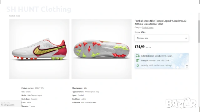 NIKE Tiempo Legend 9 Academy AG Размер EUR 36,5 / UK 4 детски бутонки 18-14-S, снимка 2 - Футбол - 53043083