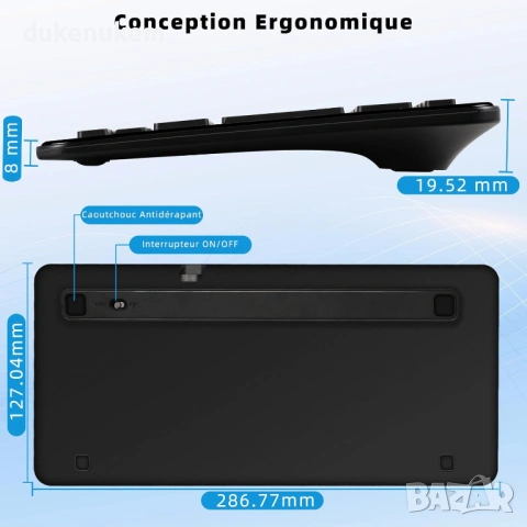 Мини безжична Bluetooth клавиатура AZERTY – френска подредба, USB-C, черна, снимка 2 - Клавиатури и мишки - 53382138