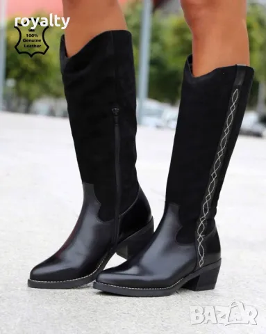 Ботуши на ток - черна ЕСТЕСТВЕНА кожа