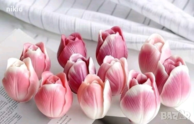 3 размера 3d Затворено Лале силиконов молд форма декорация украса фондан шоколад гипс свещ смола, снимка 2 - Форми - 54034386