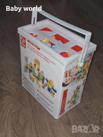 Дървени кубчета в кутия за сортиране Hape - 101 броя, снимка 2 - Конструктори - 52500111