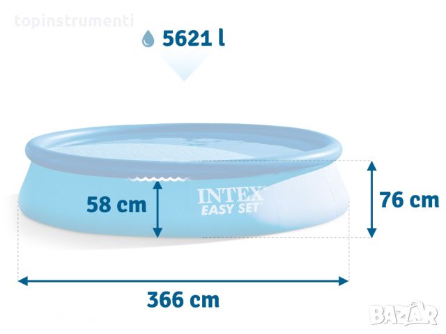 Басейн с надуваем ринг, 366x76см., INTEX 28132 Easy Set, с филтърна помпа, снимка 3 - Басейни и аксесоари - 45858065
