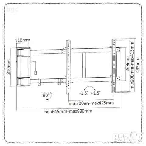 Моторизирана ТВ СТОЙКА за СТЕНА Движеща се Регулируема, 32"-60", Черна  TV A+ SMO3B - 12м гаранция, снимка 4 - Стойки, 3D очила, аксесоари - 47772745