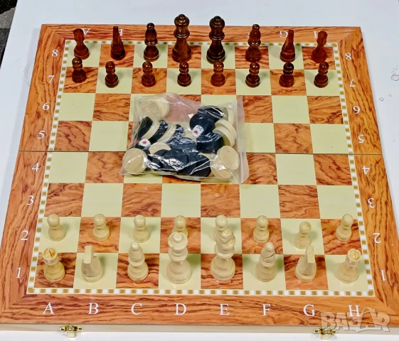 Дъска за шах, дъска за табла, голяма 48х48см, дървена шахматна дъска за табла и дама, Шахмат, Игра