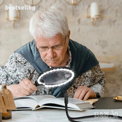 Голяма увеличителна лупа за врат за четене шиене бродиране гоблени настолна с LED осветление USB, снимка 8 - Други инструменти - 53090684