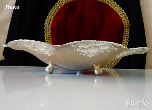 Посребрена фруктиера 30 см.,релефни плодове. , снимка 2 - Антикварни и старинни предмети - 51597226