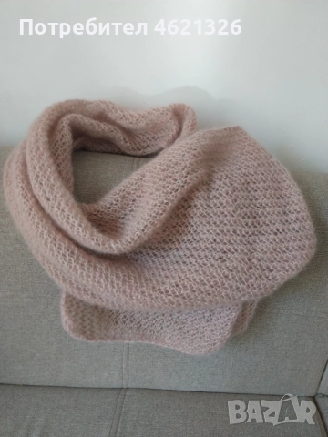 Шал наметка, 65/175 см, копринен мохер, ръчна изработка, нов, лек и топъл,роза и салвия, огледалце, снимка 3 - Други - 52520725