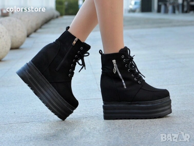 Боти на платформа - черен велур - BML88

