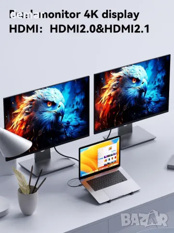 Двойна HDMI докинг станция за лаптоп Вертикална стойка, QUUGE 7-в-1, снимка 4 - Кабели и адаптери - 47028655