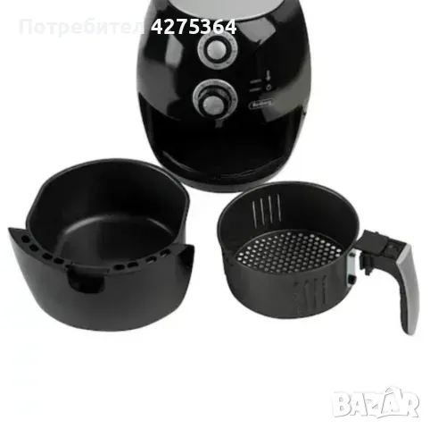 Фритюрник AirFryer Rosberg Premium RP51980C, 1600W, 3л., Горещ въздух, Таймер, до 200°C, Черен, снимка 1 - Фритюрници - 48569068