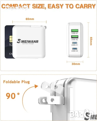 4 порта 75 W стенно бързо зарядно устройство, снимка 5 - Друга електроника - 50569499