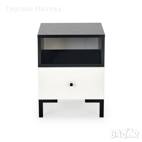 Нощно шкафче  бяло и черно.