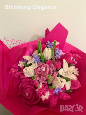 Голям вечен букет в розово от плюшена тел