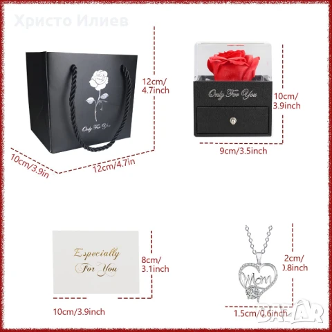 Сребърно колие с камъни в луксозна кутия с вечна роза Подарък за майка, снимка 2 - Колиета, медальони, синджири - 50793625