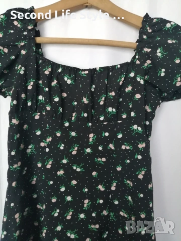 H&M дамска къса рокля с буфан ръкави, копчета отпред и принт цветя и точки р-р S (EU 36), снимка 9 - Рокли - 54157985