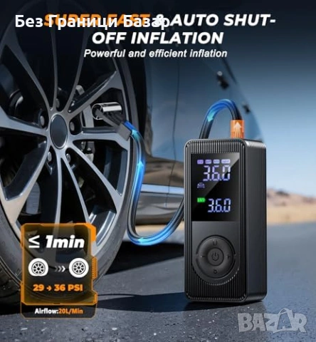 Нов Преносим авто компресор 12V/Безжичен 150 PSI манометър LCD Помпа, снимка 3 - Друга електроника - 53685993